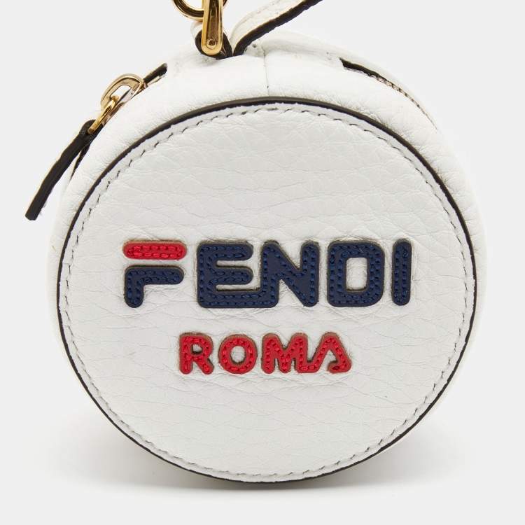 Pre Owned Fendi White Leather Mania Logo Help Bag Charm