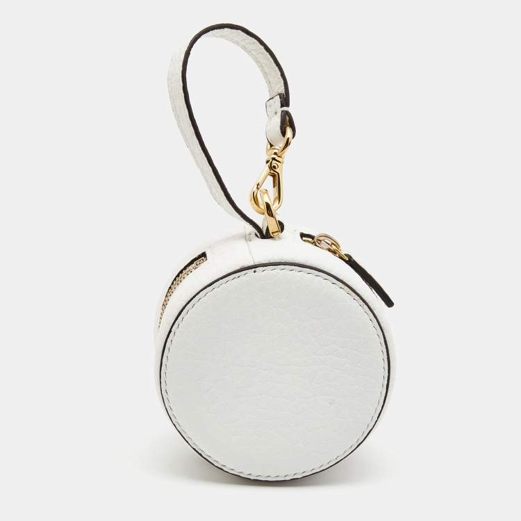Pre Owned Fendi White Leather Mania Logo Help Bag Charm