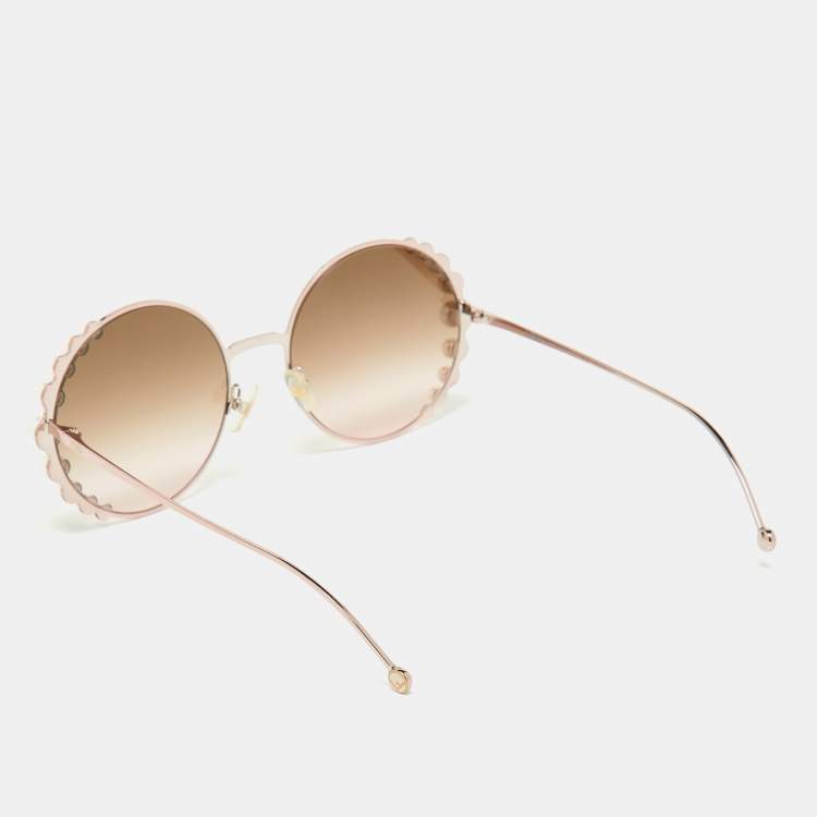 Pre Owned Fendi RoseGold/Pink Pearl Embellished FF0295S Round Sunglasses