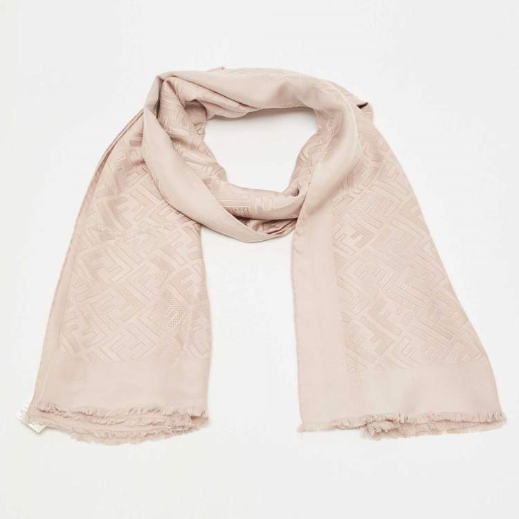 Pre Owned Fendi Pale Pink FF Logo Jacquard Silk Stole