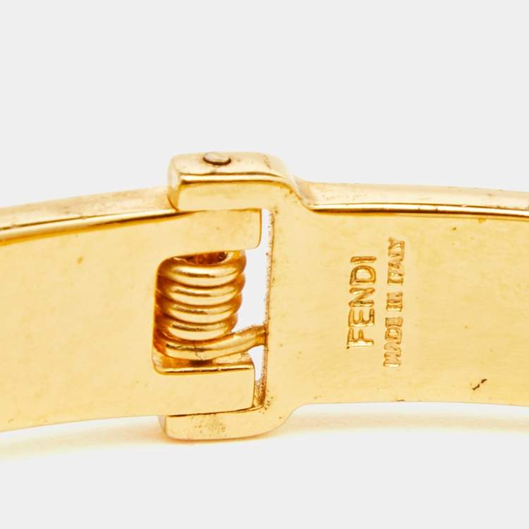 Pre Owned Fendi Gold Tone Bicolor Enamel Fendista Cuff Bracelet
