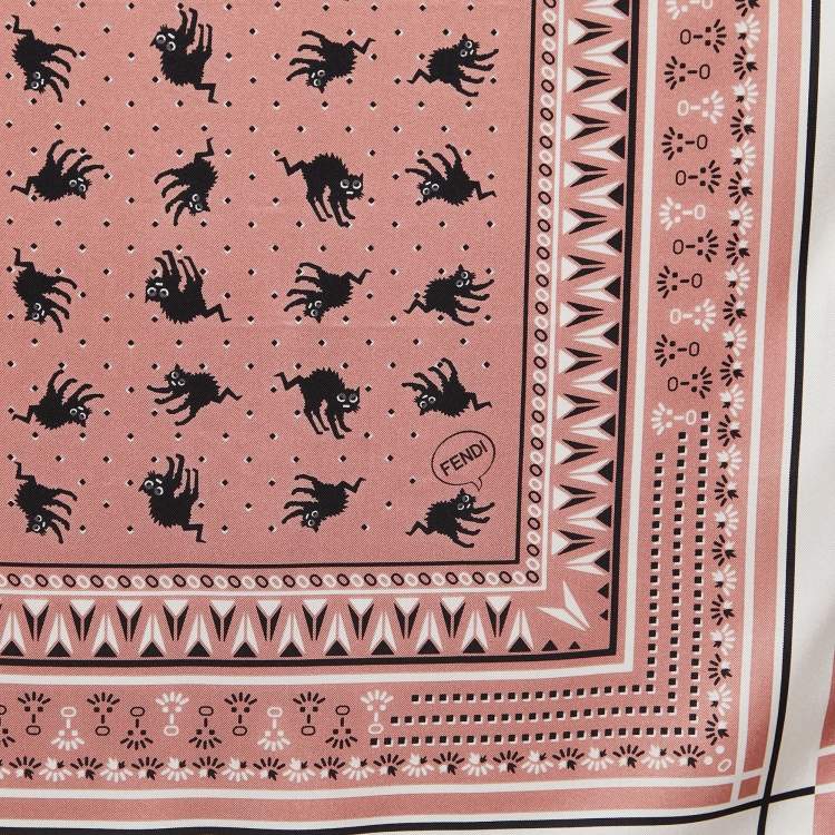مملوكة مسبقًا Fendi Pink/Black Cat Print Silk Scarf