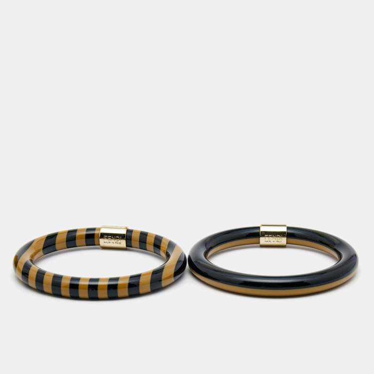 Pre Owned Fendi Resin Gold Tone Bracelet Set of 2