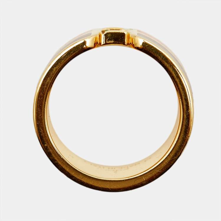 Pre Owned Fendi The Fendista Bicolor Enamel Gold Tone Wide Band Ring 53