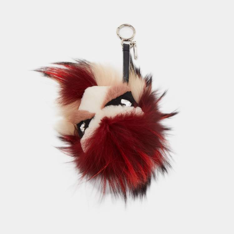 Pre Owned Fendi Mulitcolor Fox Fur and Leather Eye Studded Cube Monster Bag Charm