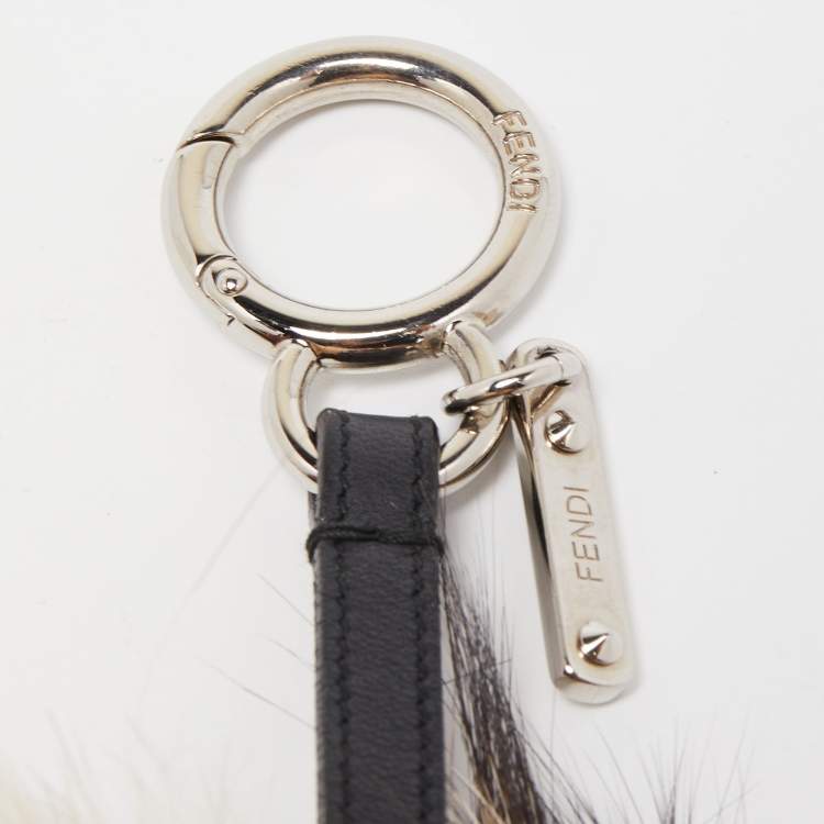 Pre Owned Fendi Mulitcolor Fox Fur and Leather Eye Studded Cube Monster Bag Charm