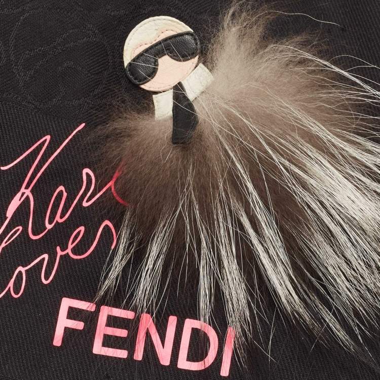 Pre Owned Fendi Black Fox Fur Applique Detail Silk & Wool Karlito Shawl
