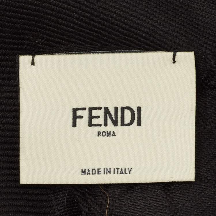 Pre Owned Fendi Black Fox Fur Applique Detail Silk & Wool Karlito Shawl