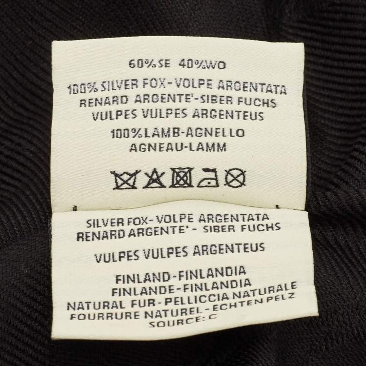 Pre Owned Fendi Black Fox Fur Applique Detail Silk & Wool Karlito Shawl