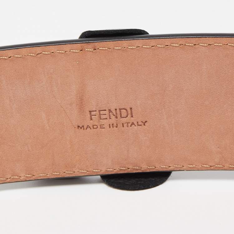 Pre Owned Fendi Black Leather and Patent Stretch Flowerland Waist Belt 85CM
