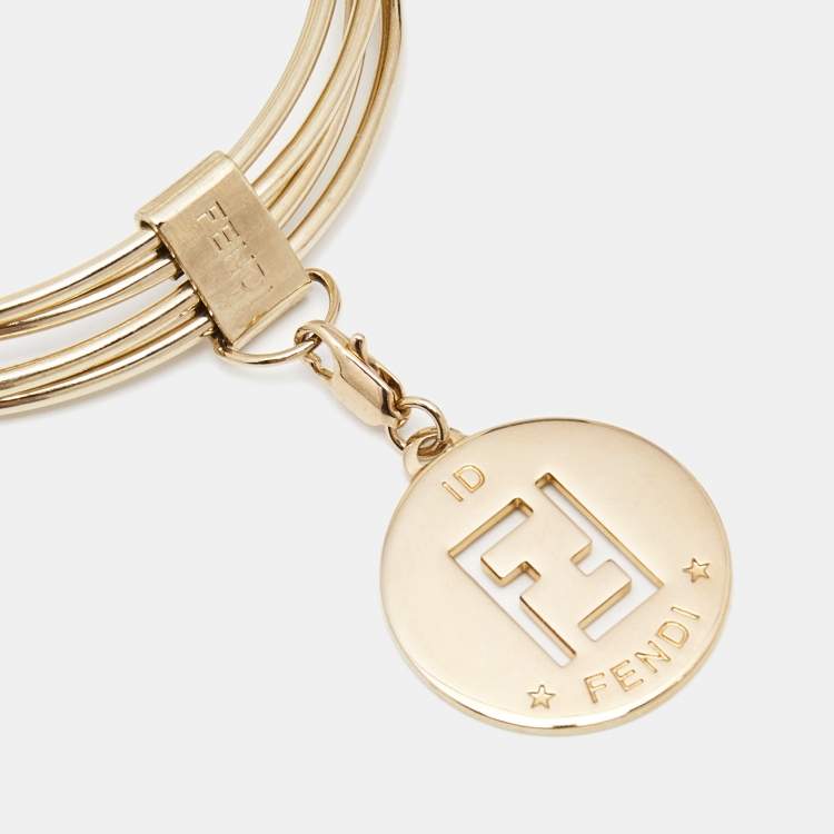 Pre Owned Fendi Identification Gold Tone Bangle Bracelet