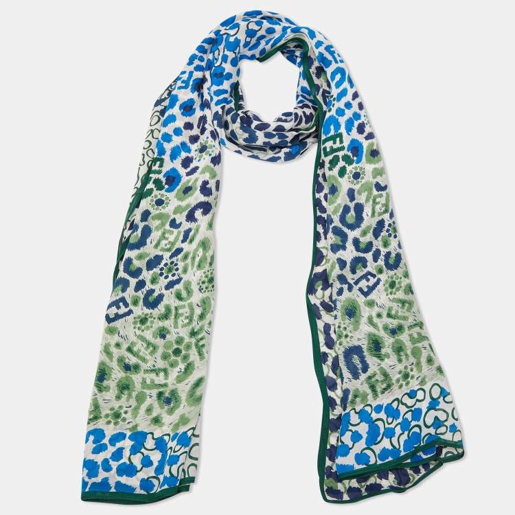 Pre Owned Fendi Multicolor Animal Printed Silk Scarf