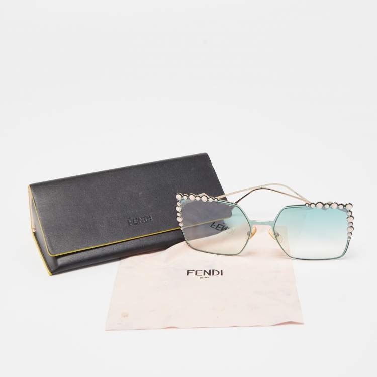 Pre Owned Fendi Ombre Green Gradient FF 0259/S Embellished Oversized Sunglasses