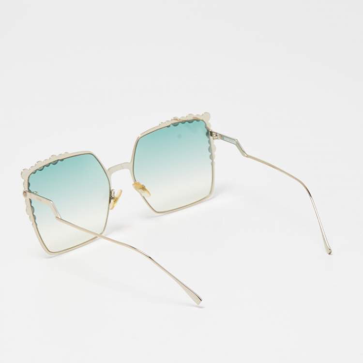 Pre Owned Fendi Ombre Green Gradient FF 0259/S Embellished Oversized Sunglasses