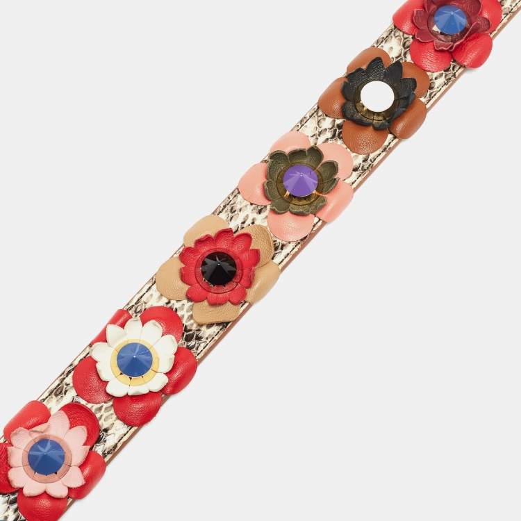 Pre Owned Fendi Multicolor Floral Applique Leather and Watersnake Shoulder Bag Strap