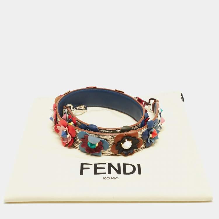Pre Owned Fendi Multicolor Floral Applique Leather and Watersnake Shoulder Bag Strap