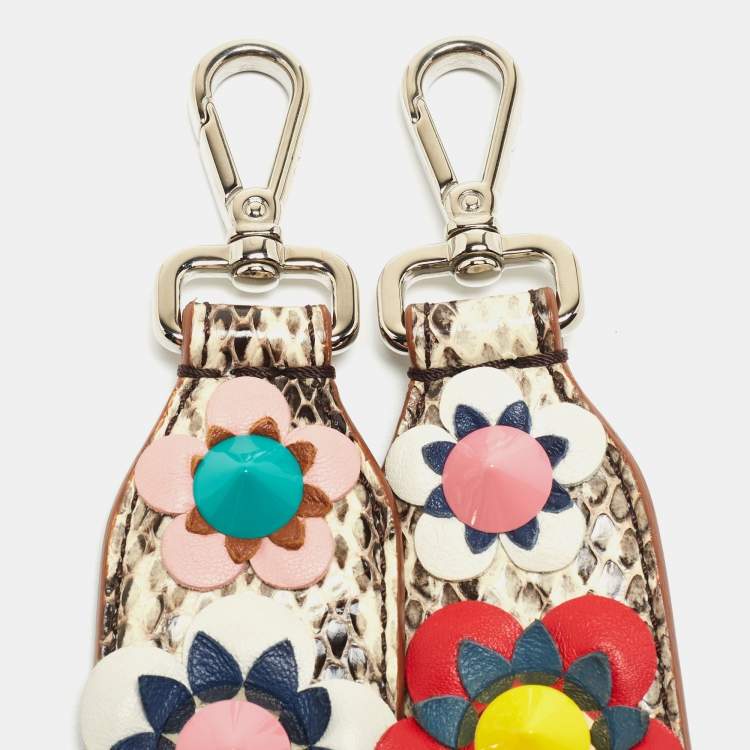 Pre Owned Fendi Multicolor Floral Applique Leather and Watersnake Shoulder Bag Strap