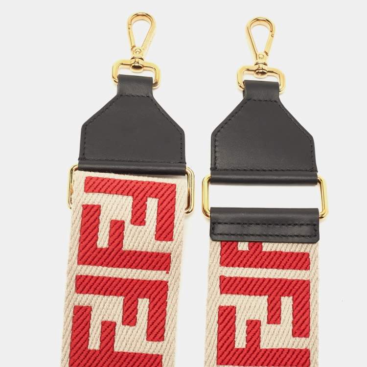 Pre Owned Fendi Red/Black Zucca Canvas and Leather Strap You Shoulder Bag Strap