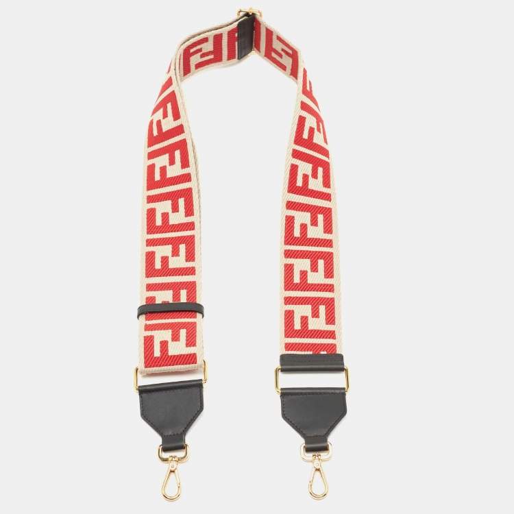 Pre Owned Fendi Red/Black Zucca Canvas and Leather Strap You Shoulder Bag Strap