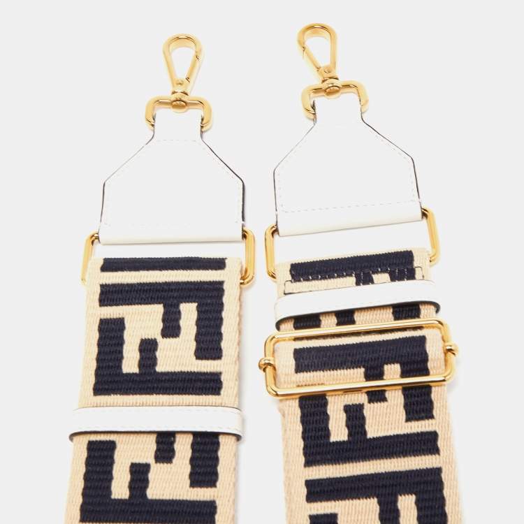 Pre Owned Fendi White/Black Zucca Canvas and Leather Strap You Adjustable Shoulder Bag Strap