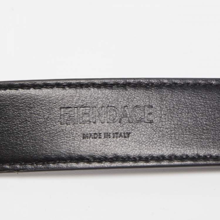 Pre Owned Fendi x Versace Black Leather Logo Letters Buckle Belt 105CM