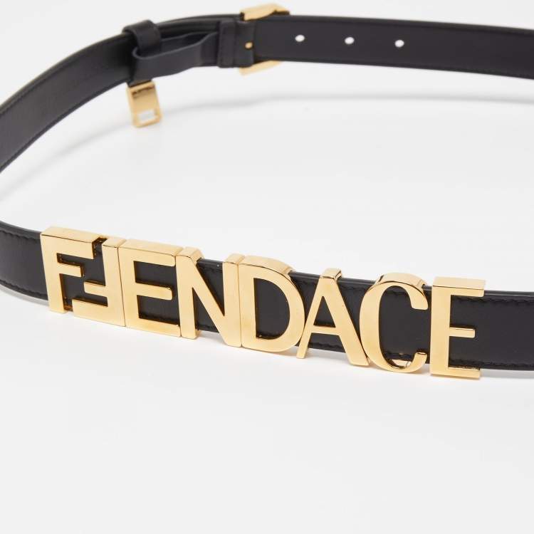 Fendi x Versace Black Leather Logo Letters Buckle Belt 105CM Fendi | TLC