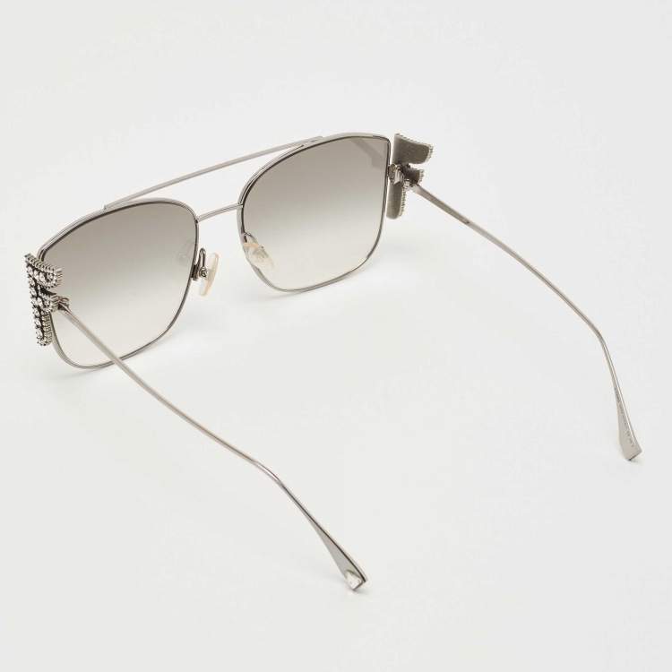 Pre Owned Fendi Silver/Grey Gradient FF0380/S Crystals Oversized Sunglasses
