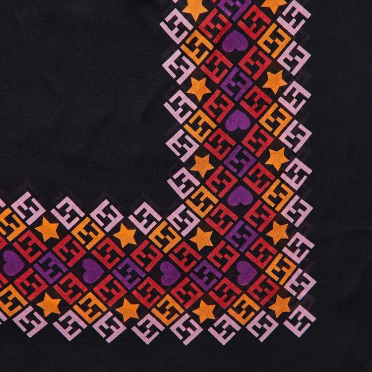 Pre Owned Fendi Black Monogram Printed Silk Scarf