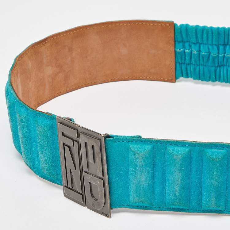 Pre Owned Fendi Blue Suede Buckle Waist Belt 75CM