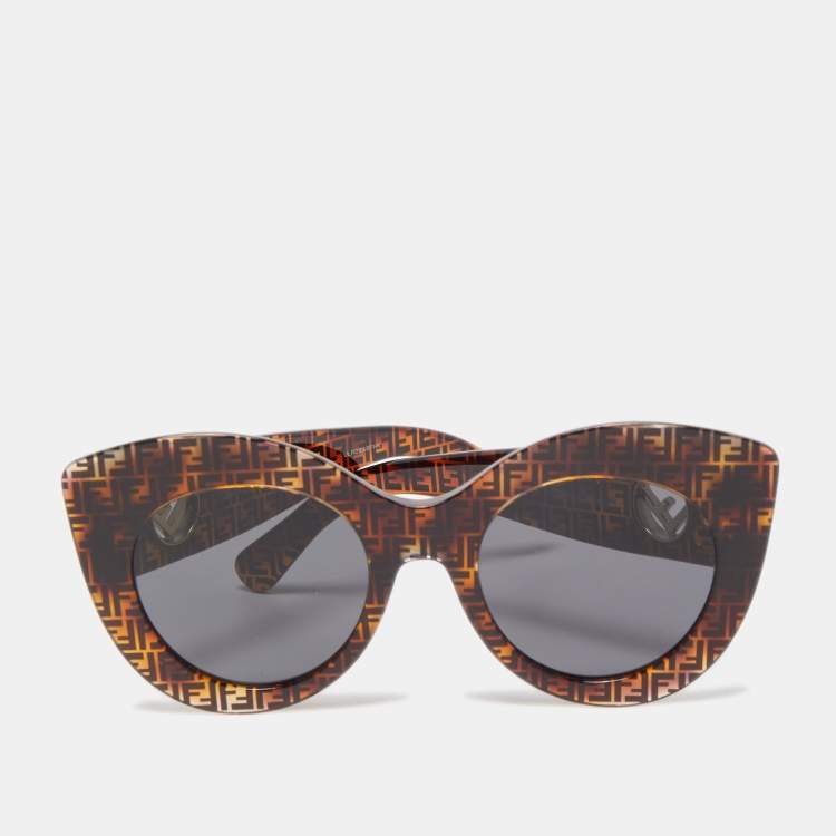 Pre Owned Fendi Brown/Black Zucca FF360/G/S Cat Eye Sunglasses