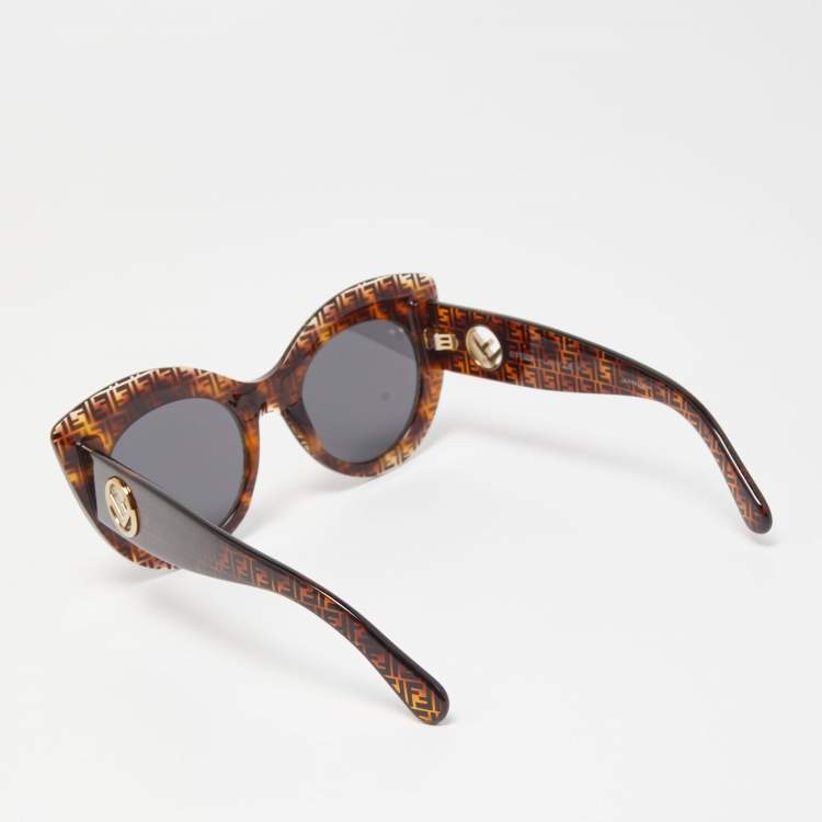 Pre Owned Fendi Brown/Black Zucca FF360/G/S Cat Eye Sunglasses