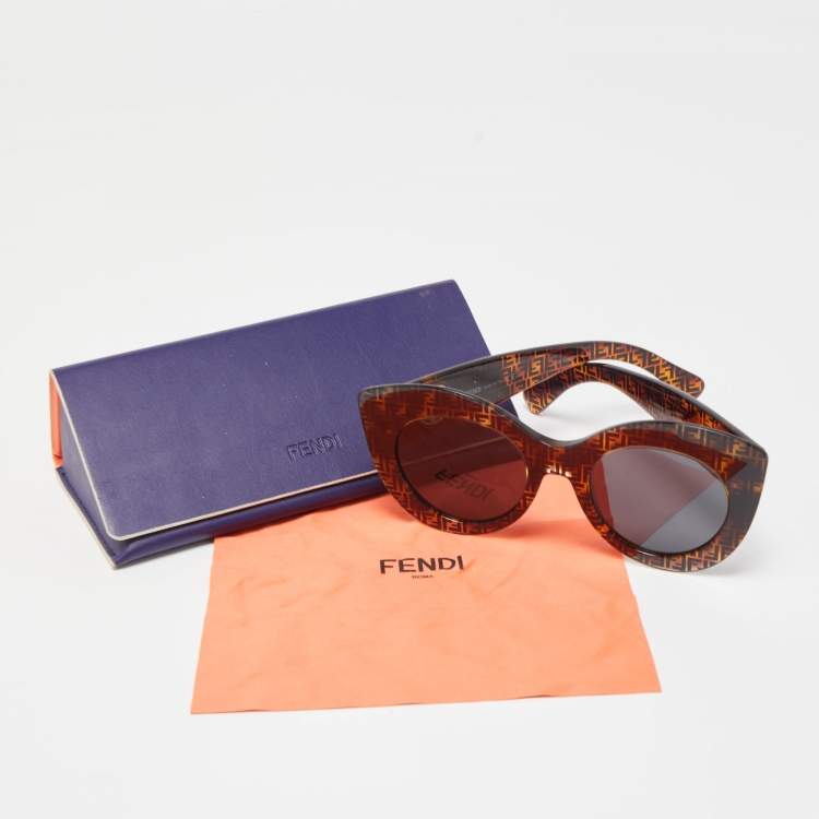 Pre Owned Fendi Brown/Black Zucca FF360/G/S Cat Eye Sunglasses