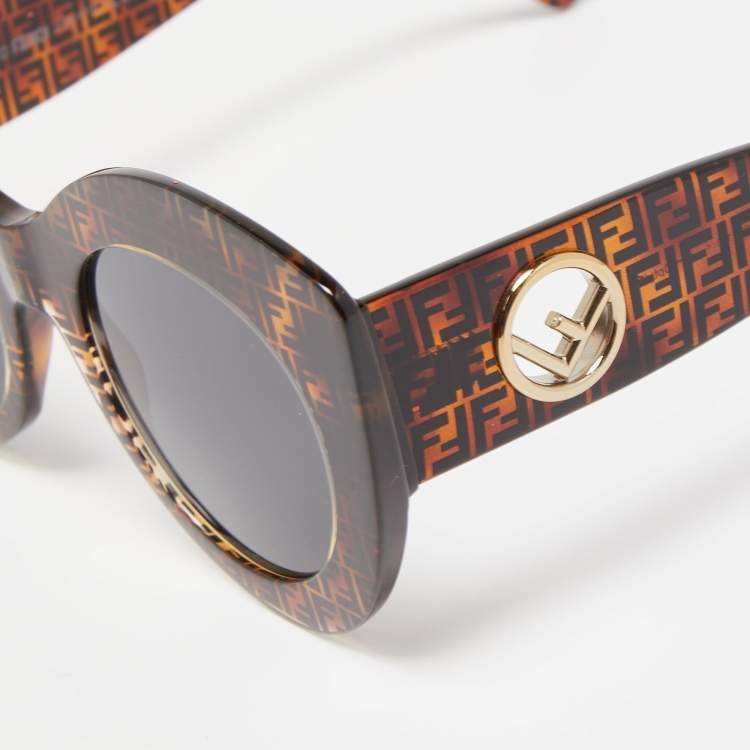 Pre Owned Fendi Brown/Black Zucca FF360/G/S Cat Eye Sunglasses