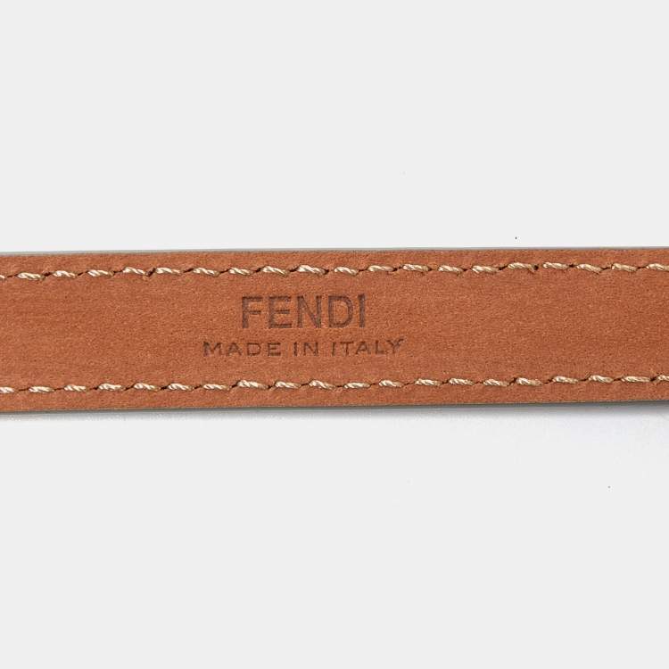 Pre Owned Fendi Grey Leather Slim Waist Belt 80CM