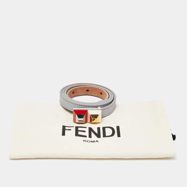 Pre Owned Fendi Grey Leather Slim Waist Belt 80CM