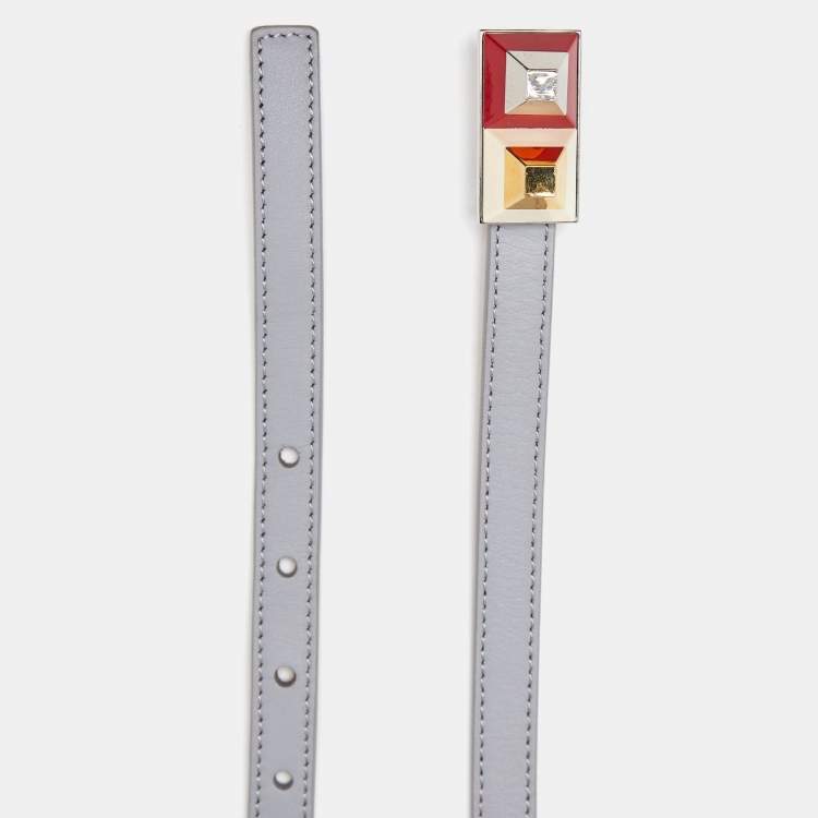 Pre Owned Fendi Grey Leather Slim Waist Belt 80CM