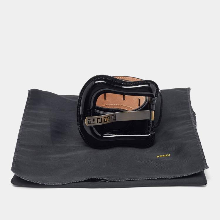 Pre Owned Fendi Black Patent Leather Buckle B Waist Belt 90CM