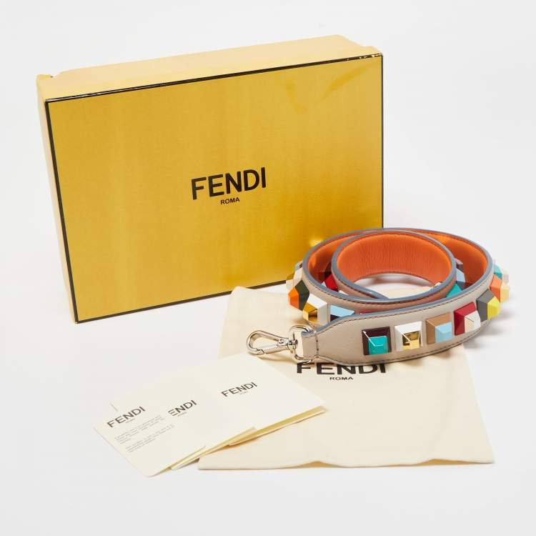 Pre Owned Fendi Grey Leather Studded Strap You Shoulder Bag Strap