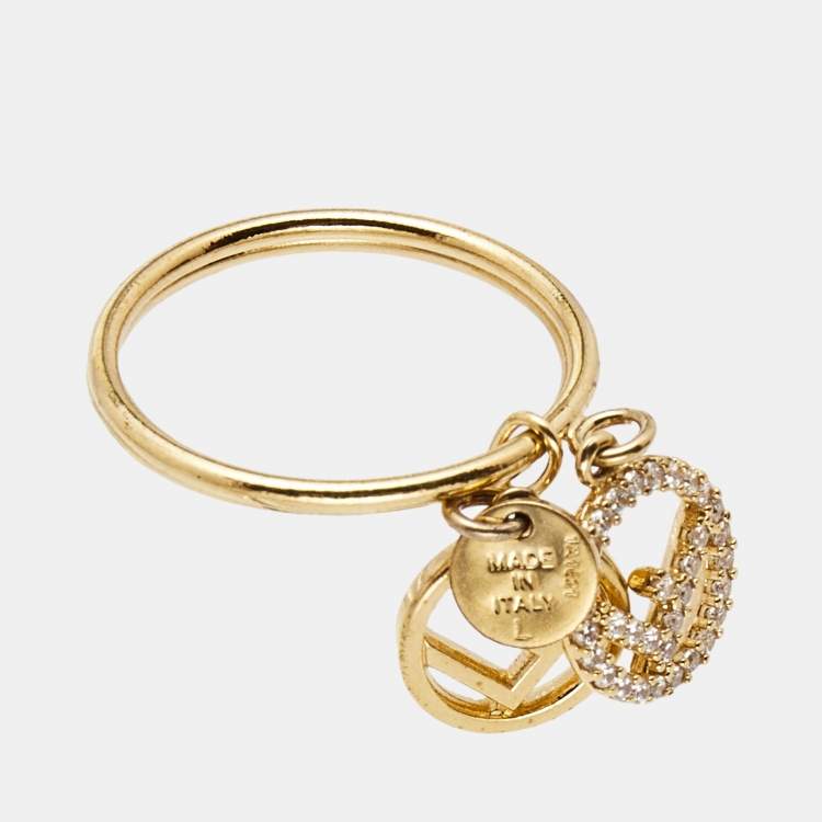 Pre Owned Fendi F is Fendi Double Charm Gold Tone Ring  Size 58