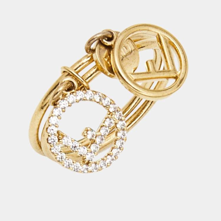 Pre Owned Fendi F is Fendi Double Charm Gold Tone Ring  Size 58