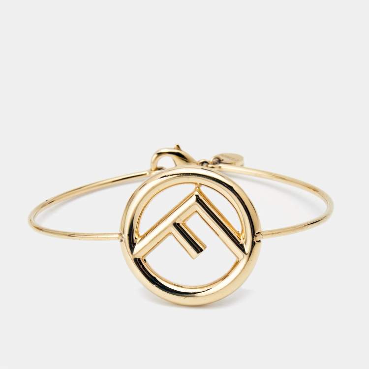 Pre Owned Fendi F is Fendi Gold Tone Narrow Bangle Bracelet