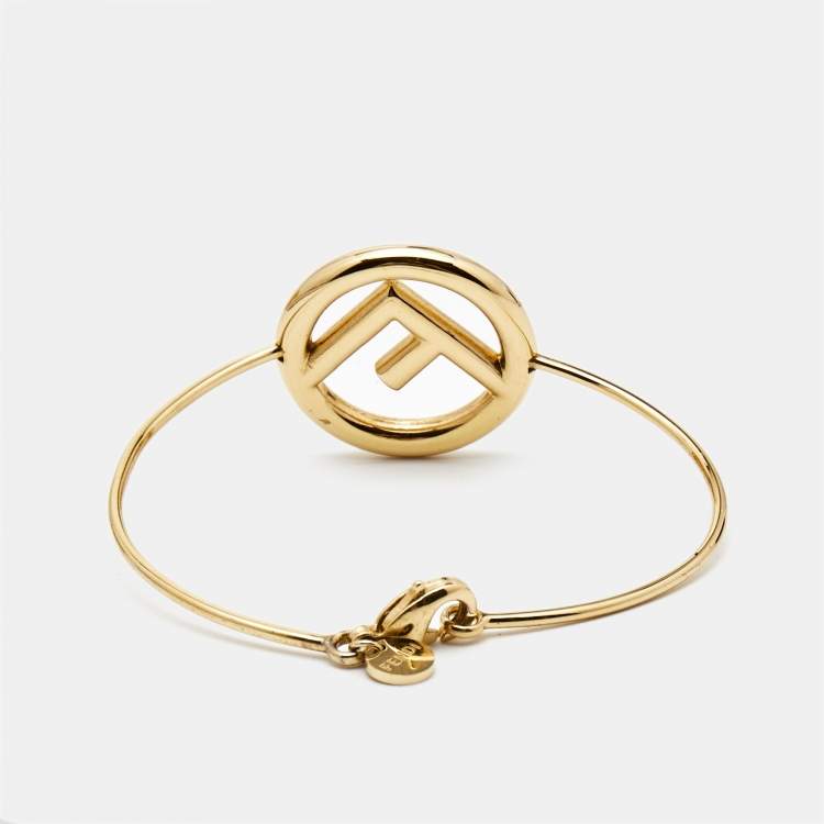 Pre Owned Fendi F is Fendi Gold Tone Narrow Bangle Bracelet