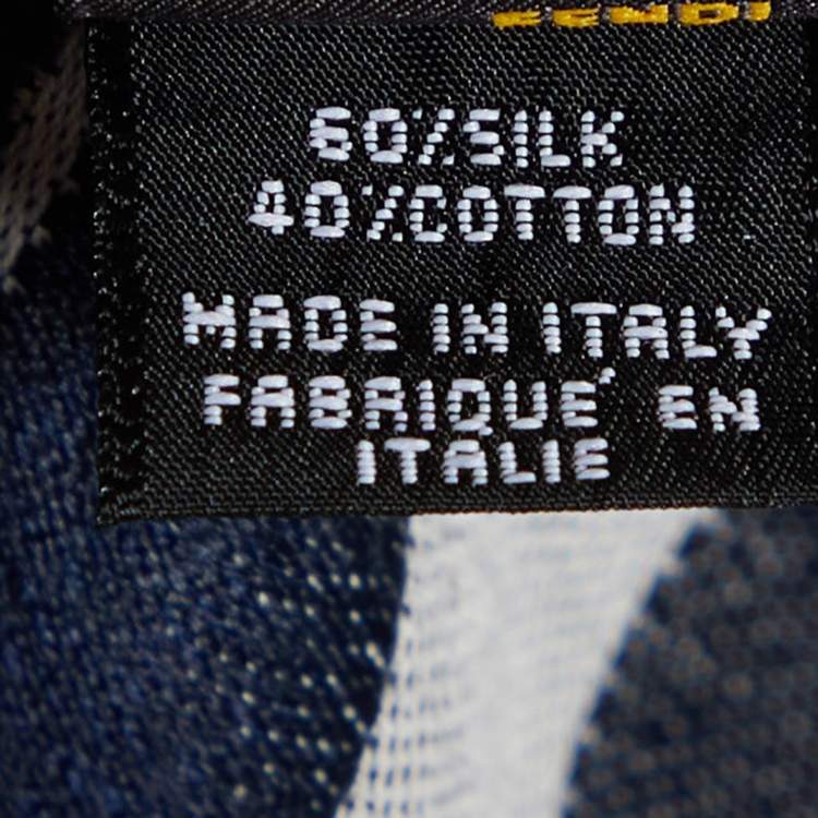 Pre Owned Fendi Navy Blue Logo Jacquard Stole 