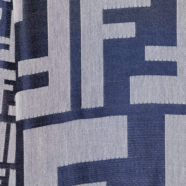 Pre Owned Fendi Navy Blue Logo Jacquard Stole 