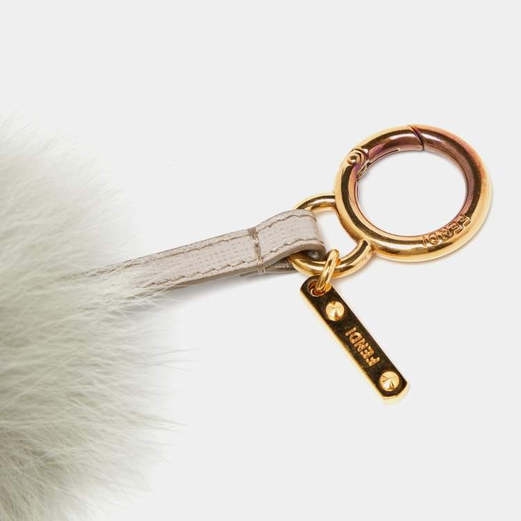 Pre Owned Fendi Grey Fox Fur Pom Pom Bag Charm