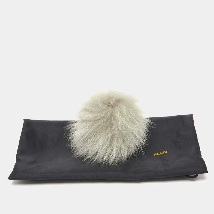 Pre Owned Fendi Grey Fox Fur Pom Pom Bag Charm