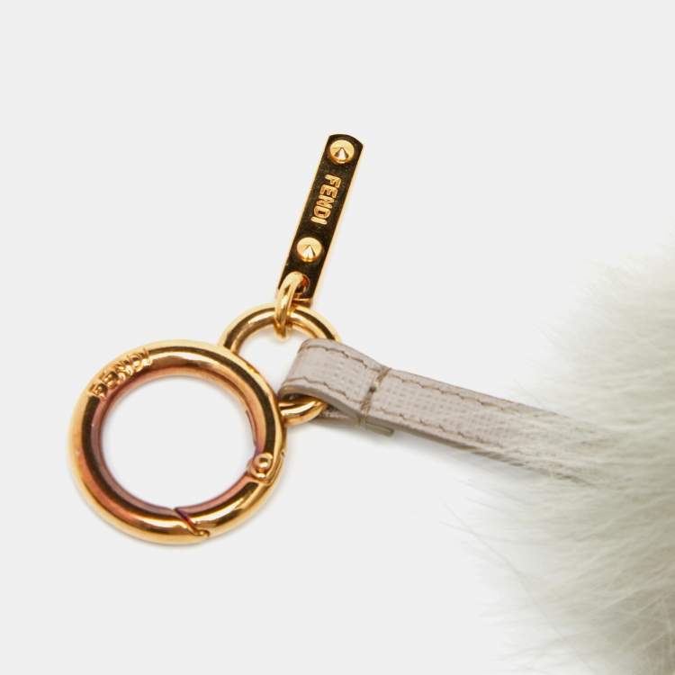 Pre Owned Fendi Grey Fox Fur Pom Pom Bag Charm