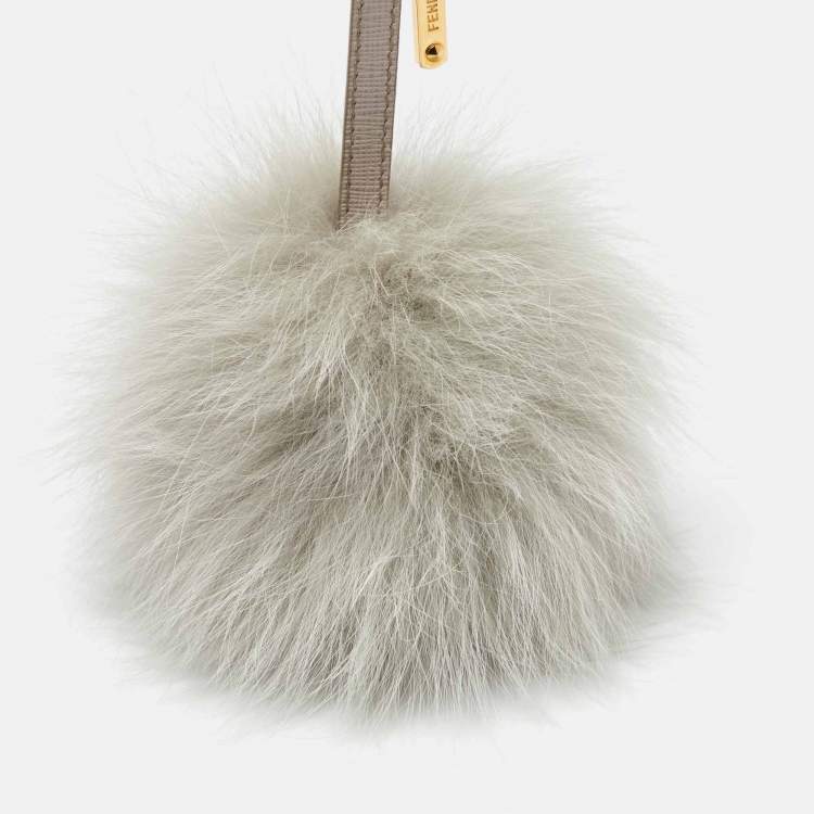 Pre Owned Fendi Grey Fox Fur Pom Pom Bag Charm