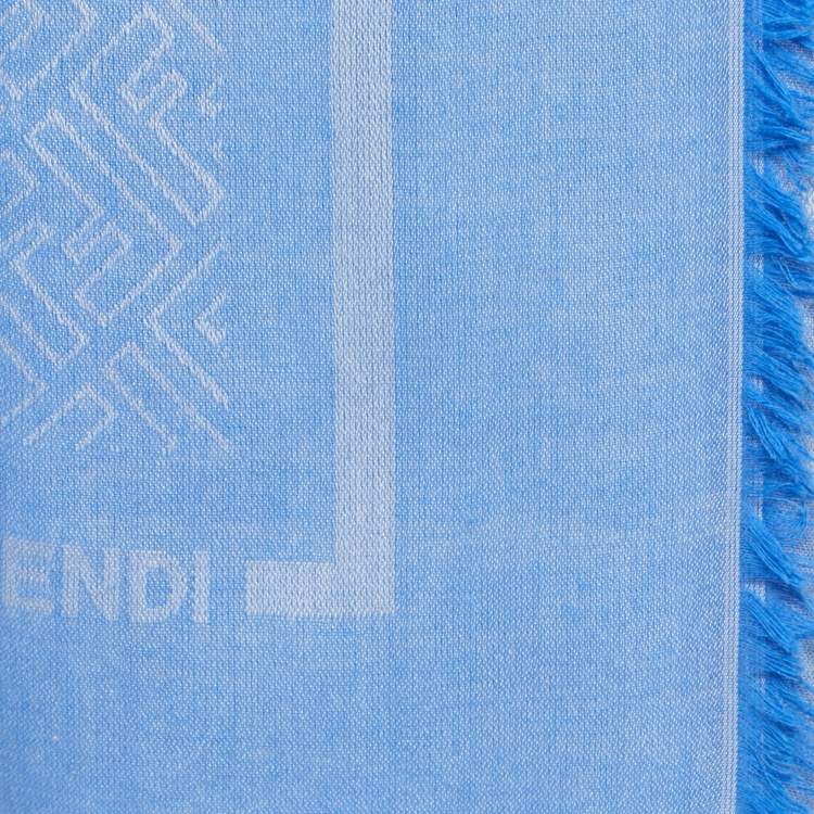 Pre Owned Fendi Blue FF Logo Modal & Cotton Scarf