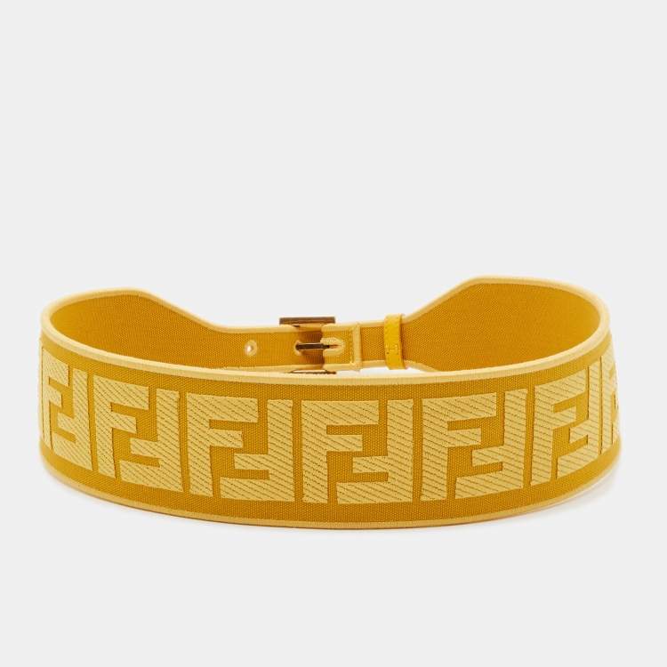 Pre Owned Fendi Yellow Zucca Jacquard Fabric Buckle Waist Belt 